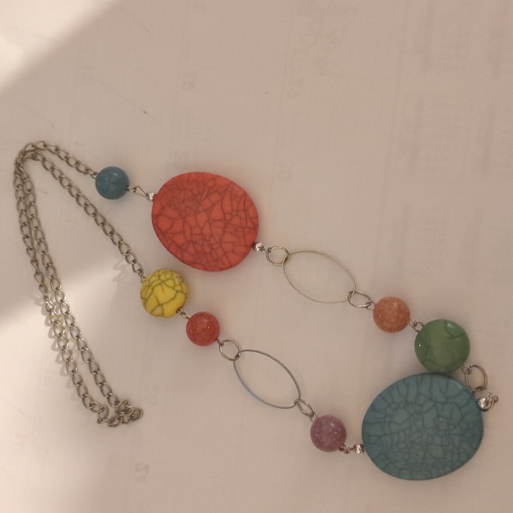 Red Blue Green Yellow Blush silver necklace